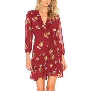 ASTR Cheyenne Burgundy Floral Print Ruffle Wrap L